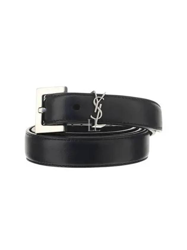 Women's Monogram Square Grain Leather Belt Black - SAINT LAURENT - BALAAN 2