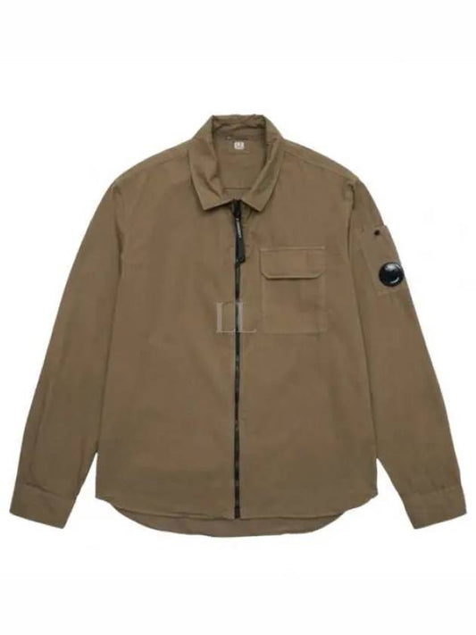 Lens Wappen Gabardine Shirt Zip-up Jacket Brown - CP COMPANY - BALAAN 2