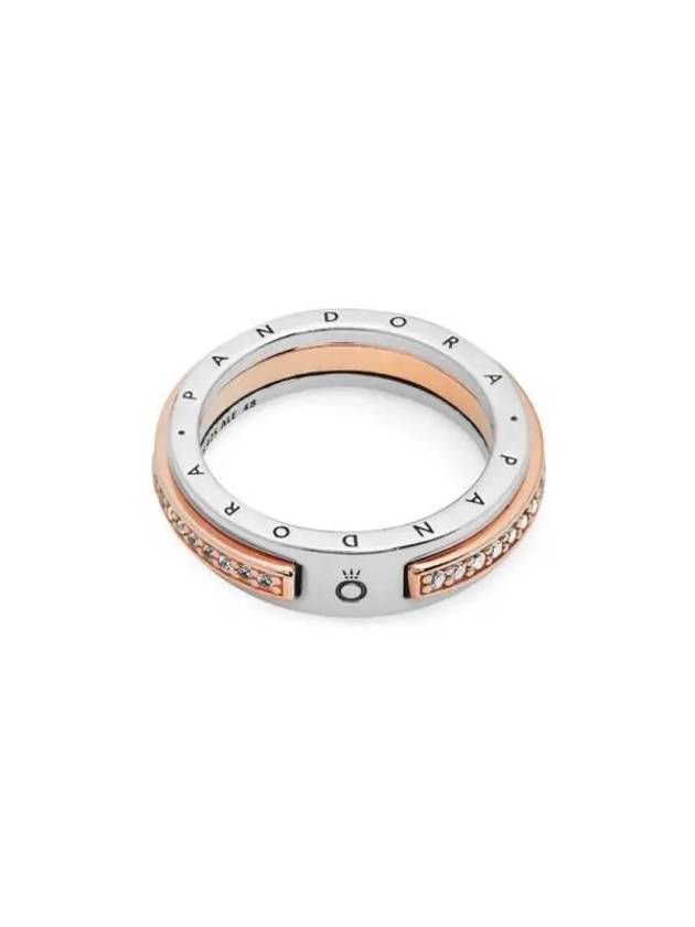 Signature Logo Pave Two-Tone Rose Ring Silver Gold - PANDORA - BALAAN 3