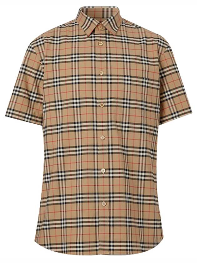 Small Scale Check Stretch Short Sleeve Shirt Archive Beige - BURBERRY - BALAAN 2