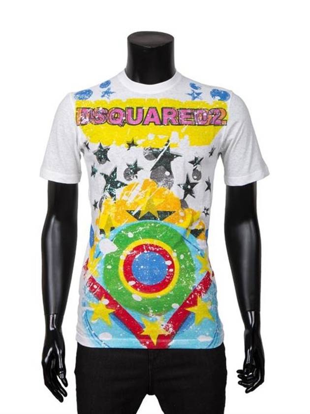 Men's Vintage Star Printing Short Sleeve T-Shirt Blue - DSQUARED2 - BALAAN 3