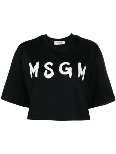 Logo Print Crop Cotton Short Sleeved T-shirt Black - MSGM - BALAAN 2