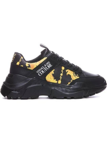 Baroque Print Leather Low Top Sneakers Black - VERSACE - BALAAN 1