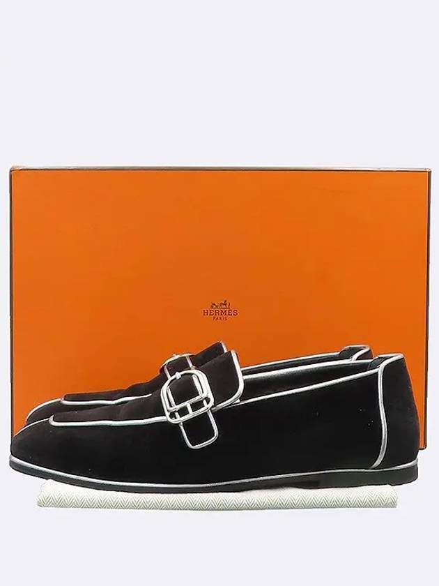 Black velvet silver line decoration women s loafers size 35 - HERMES - BALAAN 1