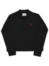 Small Heart Long Sleeve Polo Shirt Black - AMI - BALAAN 2