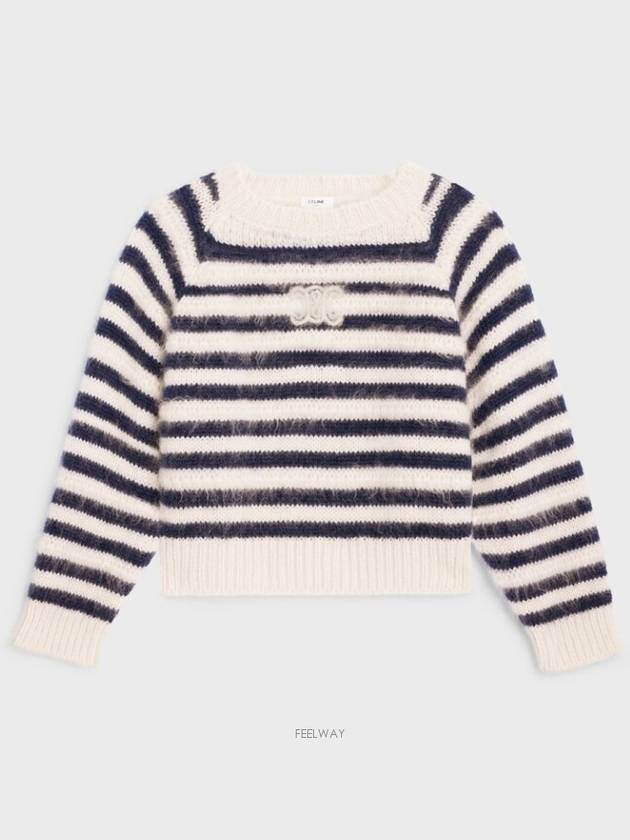 Crew neck Marini re mohair silk knit top off white navy - CELINE - BALAAN 2