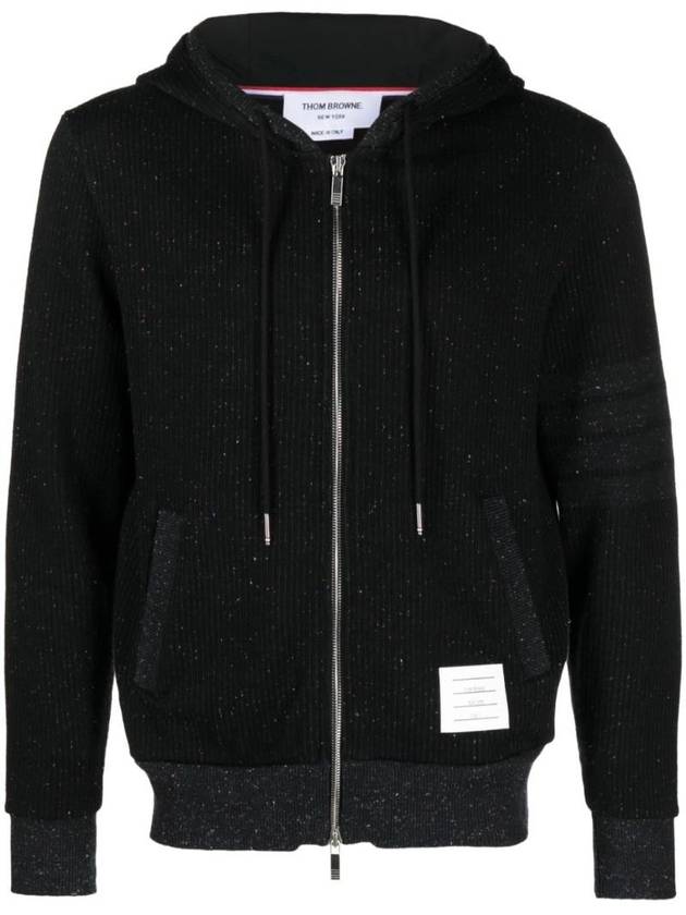 4 Bar Silk Flecked Zip-Up Hoodie Black - THOM BROWNE - BALAAN 1