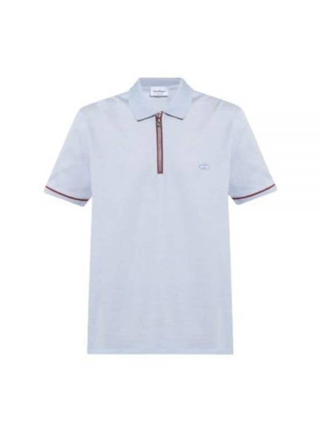 Men's Short Sleeve Cotton Polo Shirt Blue - SALVATORE FERRAGAMO - BALAAN 2