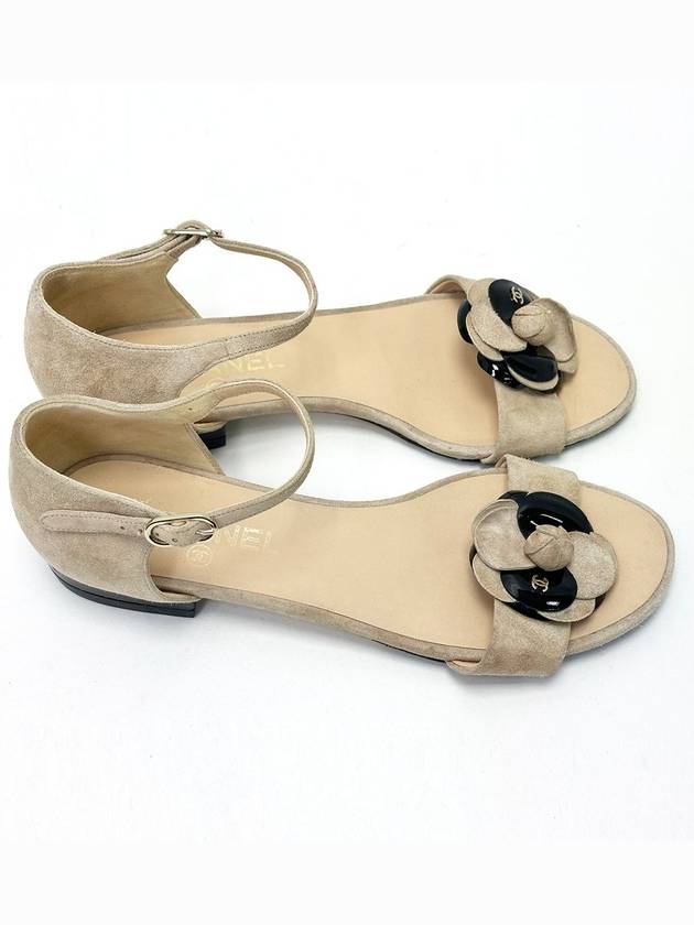 Beige flower decoration suede women s 240 sandals 4VCHS32215 - CHANEL - BALAAN 4