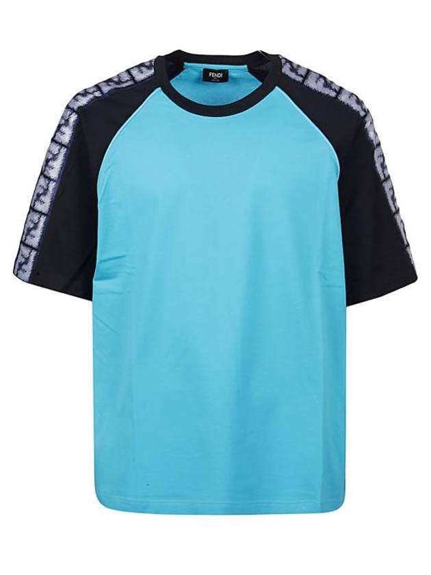 FF Raglan Short Sleeve T-Shirt Blue - FENDI - BALAAN 5