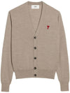 Red Heart Logo Merino Wool Cardigan Beige - AMI - BALAAN 2