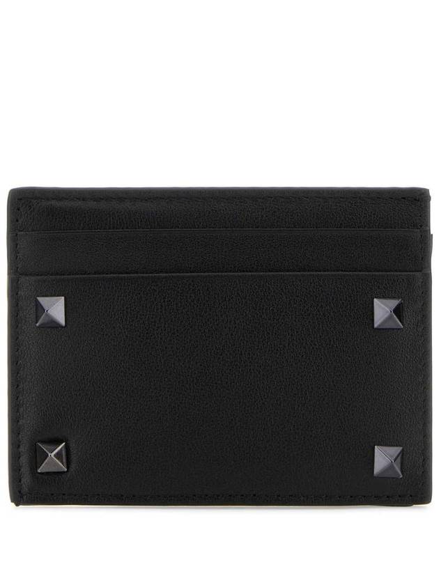 Valentino Garavani Black Leather Rockstud Card Holder - VALENTINO - BALAAN 1