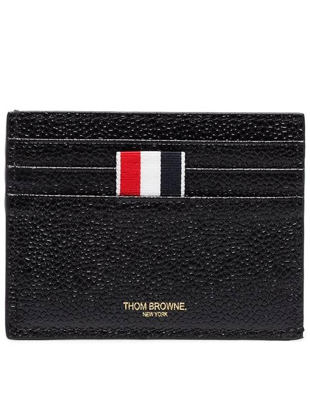 Pebble Grain Leather Stripe Note Compartment Card Wallet Black - THOM BROWNE - BALAAN 2