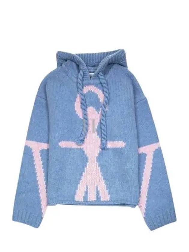 Anchor Logo Oversized Knit Hoodie Blue - JW ANDERSON - BALAAN 2