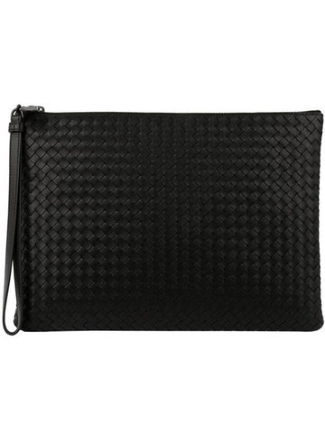 Intrecciato Large Clutch Bag Black - BOTTEGA VENETA - BALAAN.