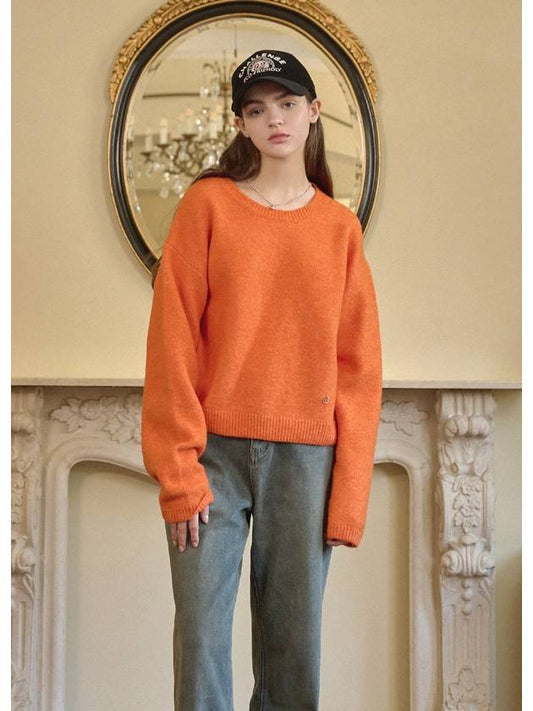 Women's Elated Wool Semi-Crop Knit Top Orange - MICANE - BALAAN 2