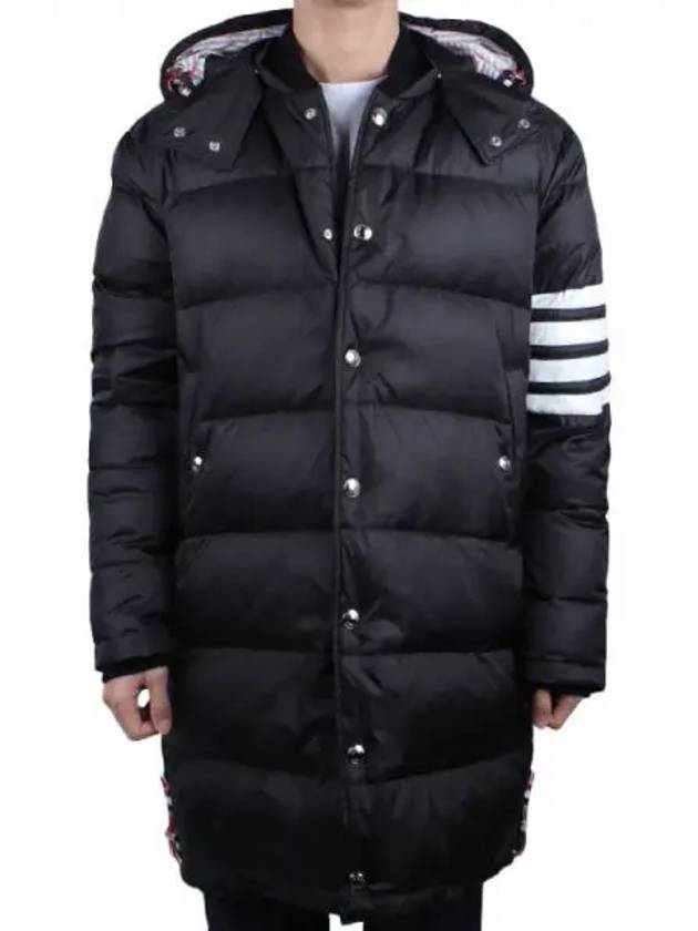 Men's 4 Bar Button Down Hooded Padding Black - THOM BROWNE - BALAAN 2