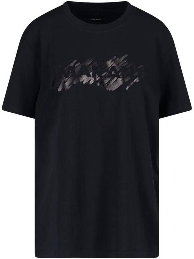 Hanori Logo Print Short Sleeve T-Shirt Black - ISABEL MARANT - BALAAN 1