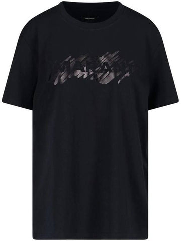 Hanori Logo Print Short Sleeve T-Shirt Black - ISABEL MARANT - BALAAN 1