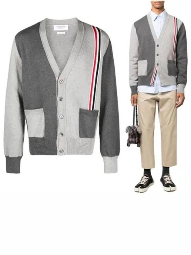 Fun Mix V-neck Cotton Cardigan Grey - THOM BROWNE - BALAAN 2