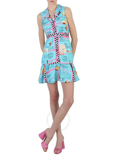 Women s Short Midi Dress Moschino Ladies All Over Diner Menu Print Silk Brand Size 36 US 2 - MOSCHINO - BALAAN 1