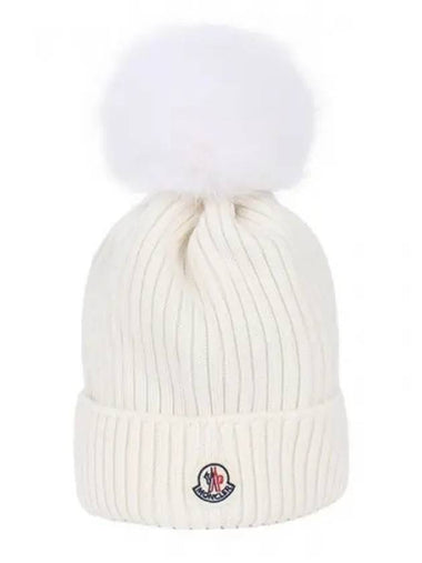 Kids Logo Patch Pom Wool Beanie Ivory 3B00014 M1131 030 1120590 - MONCLER - BALAAN 1