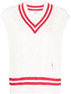 Embroidered Logo V-Neck Striped Vest Cream - SPORTY & RICH - BALAAN 1