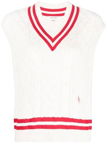 Embroidered Logo V-Neck Striped Vest Cream - SPORTY & RICH - BALAAN 1