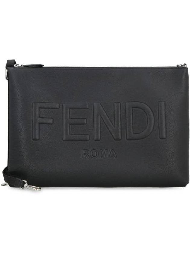 Embossed Logo Strap Clutch Bag Black - FENDI - BALAAN 1