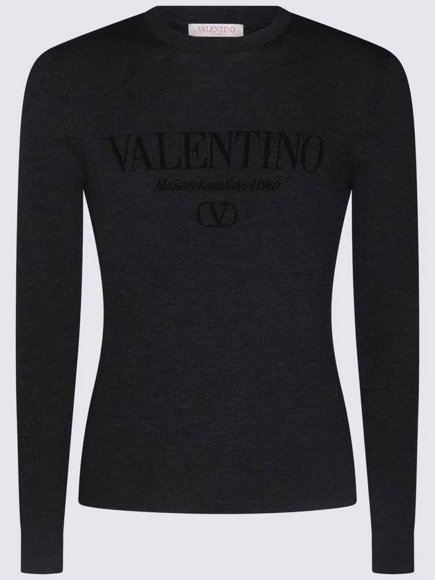 Logo Jacquard Wool Knit Top Grey - VALENTINO - BALAAN 3