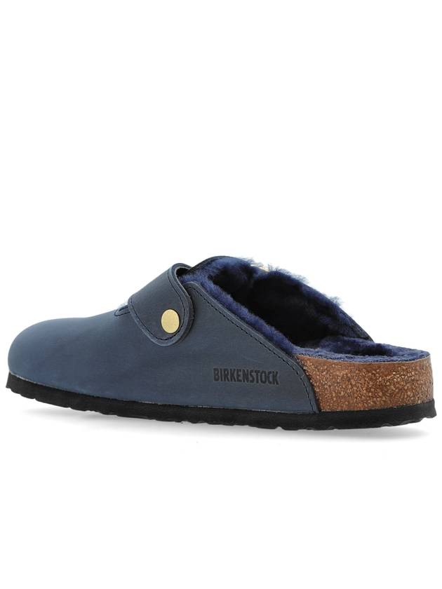 Birkenstock Slides Boston Big Buckle Shearling, Women's, Navy Blue - BIRKENSTOCK - BALAAN 5