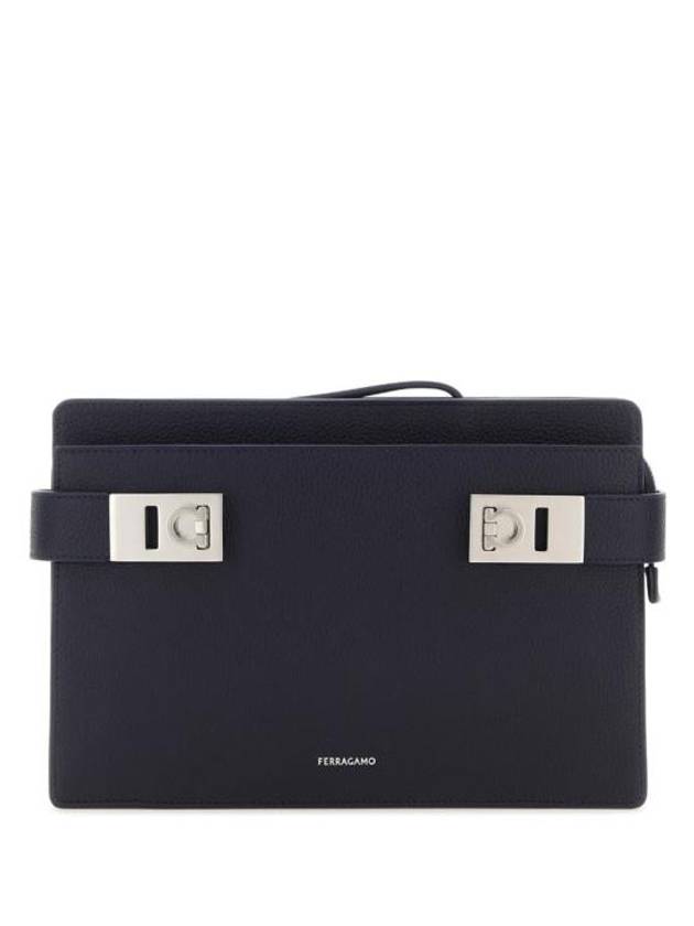 Gancini Buckle Pouch Bag Midnight Blue - SALVATORE FERRAGAMO - BALAAN 1