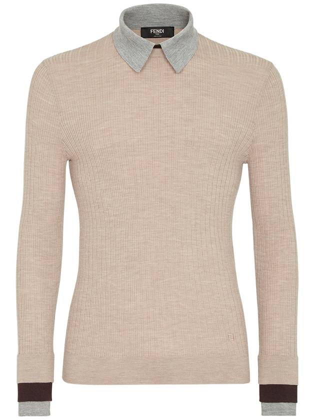 Shirt Collar Wool Sweatshirt Beige - FENDI - BALAAN 2