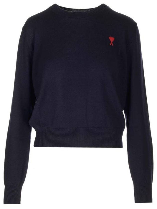 crewneck merino wool knit top blue - AMI - 1