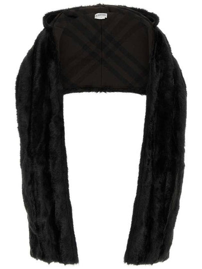 Fake Fur Hooded Scarf Black - BURBERRY - BALAAN 2