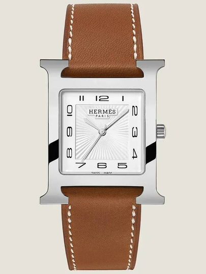 Heure H Leather Watch Brown - HERMES - BALAAN 2