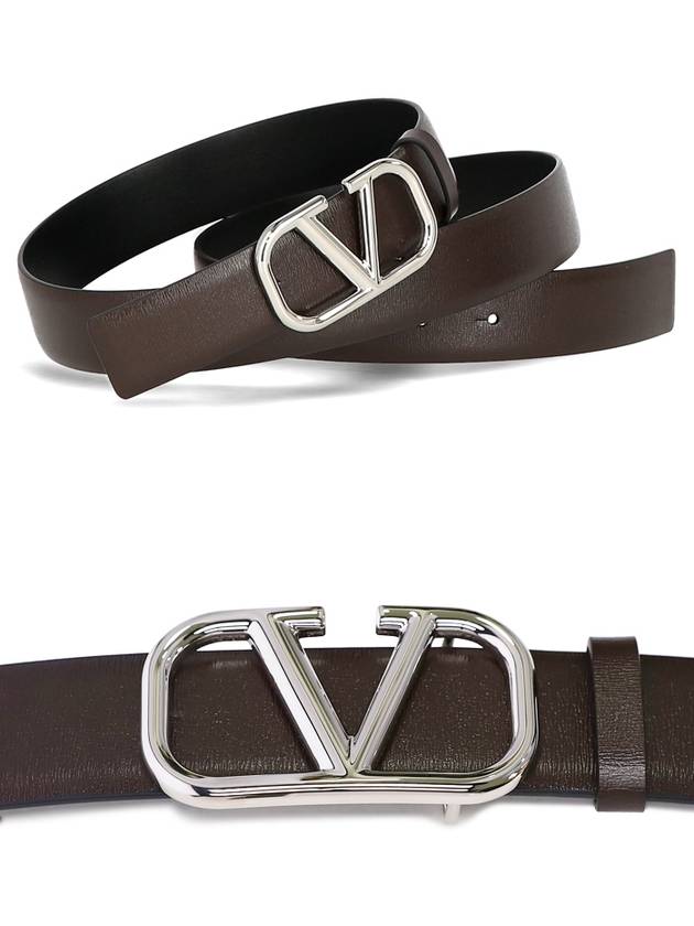 V logo silver leather belt brown - VALENTINO - BALAAN 3