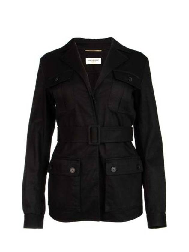 Safari Cotton Gabardine Linen Jacket Black - SAINT LAURENT - BALAAN 1