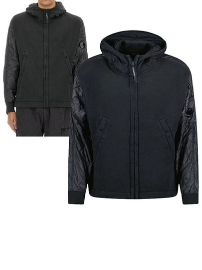 Diagonal Raised Fleece Mixed Quilted Zip Up Hoodie Black - CP COMPANY - BALAAN 2