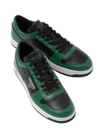 Men's Downtown Triangle Logo Leather Low Top Sneakers Black Green - PRADA - BALAAN 2