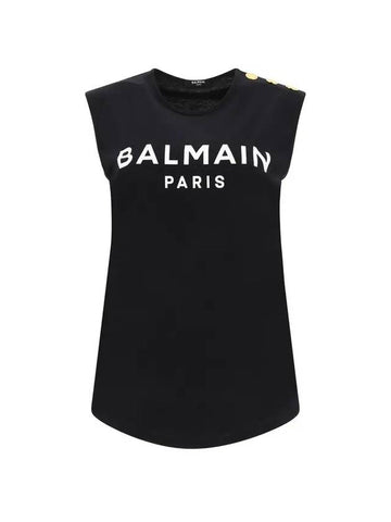 Gold Shoulder Button Logo Sleeveless Black - BALMAIN - BALAAN 1