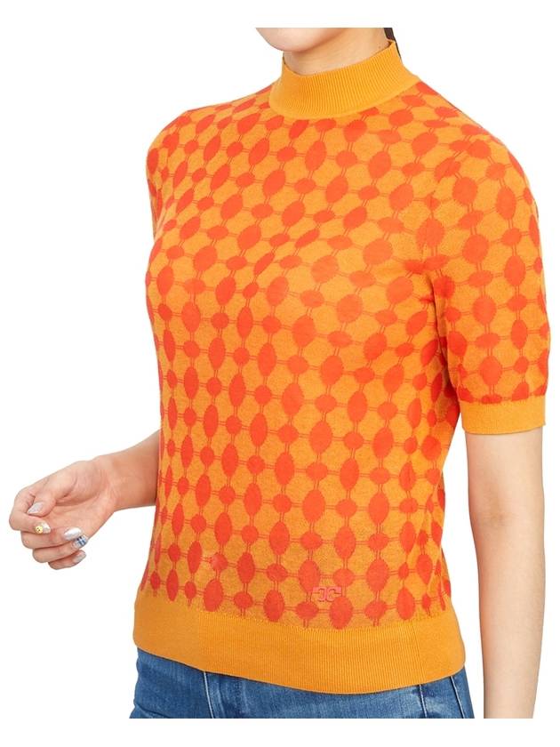 Jacquard Short Sleeve Knit Top Orange - TORY BURCH - BALAAN 6