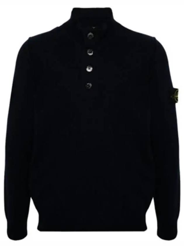 Wappen Patch Half Button Lambswool Knit Top Navy - STONE ISLAND - BALAAN 2