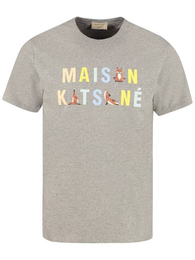 Rainbow Yoga Fox Short Sleeve T-Shirt Gray Melange - MAISON KITSUNE - BALAAN.