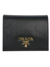 Vitello Gold Logo Bifold Wallet Black - PRADA - BALAAN 1