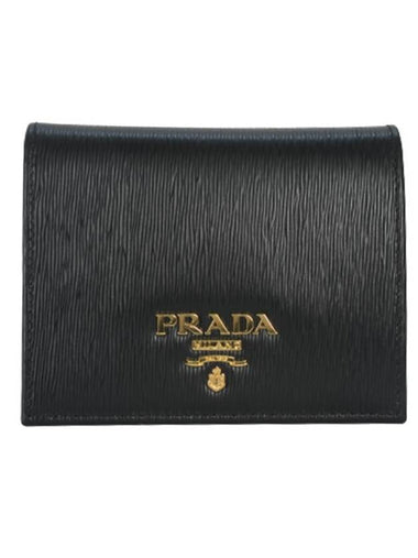 Vitello Gold Logo Bifold Wallet Black - PRADA - BALAAN 1