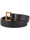 Men's Monogram Grain Leather Belt Gold - SAINT LAURENT - BALAAN 4