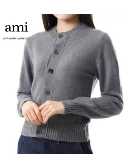 Logo Cashmere Wool Cardigan Grey - AMI - BALAAN 2