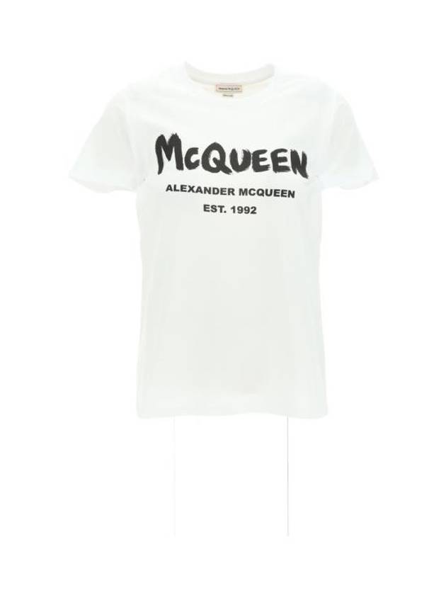 Women's Graffiti Logo Short Sleeve T-Shirt White - ALEXANDER MCQUEEN - BALAAN 2