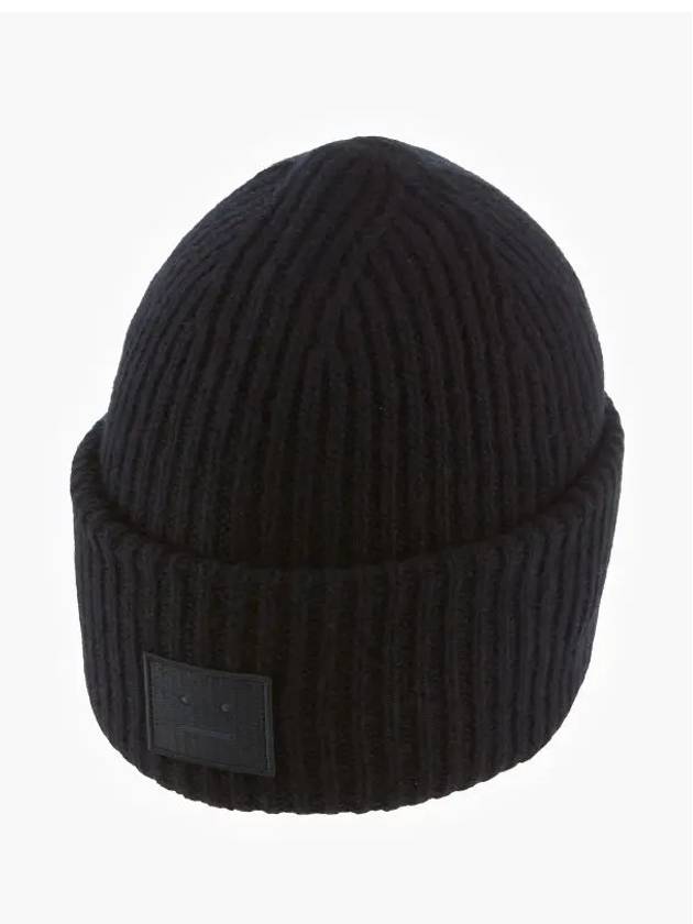 Face Patch Ribbed Wool Beanie Black - ACNE STUDIOS - BALAAN 4